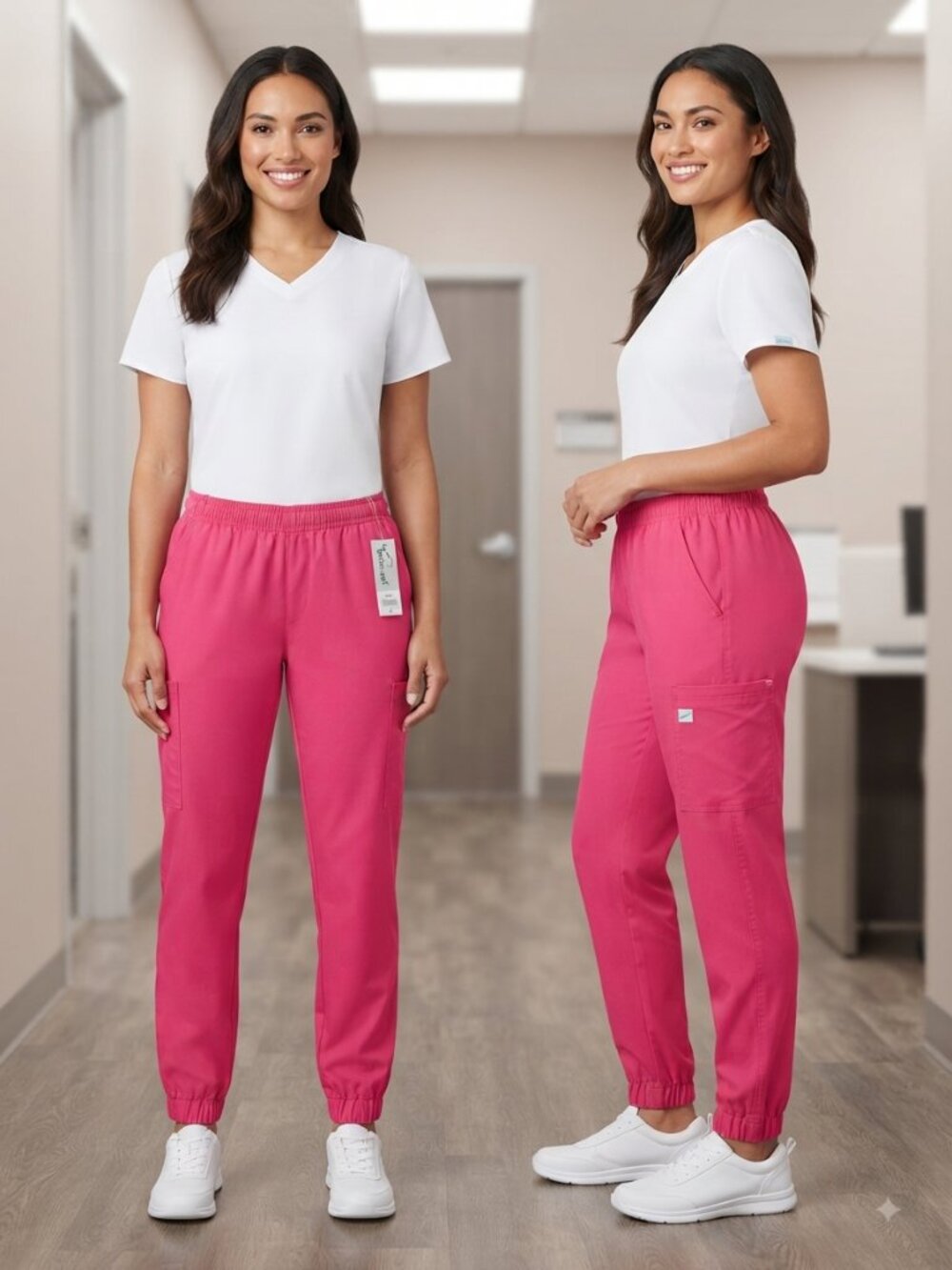 Butter-Soft Pink Women's Scrub Pants Jogger Cargo Pockets Size Medium NEW